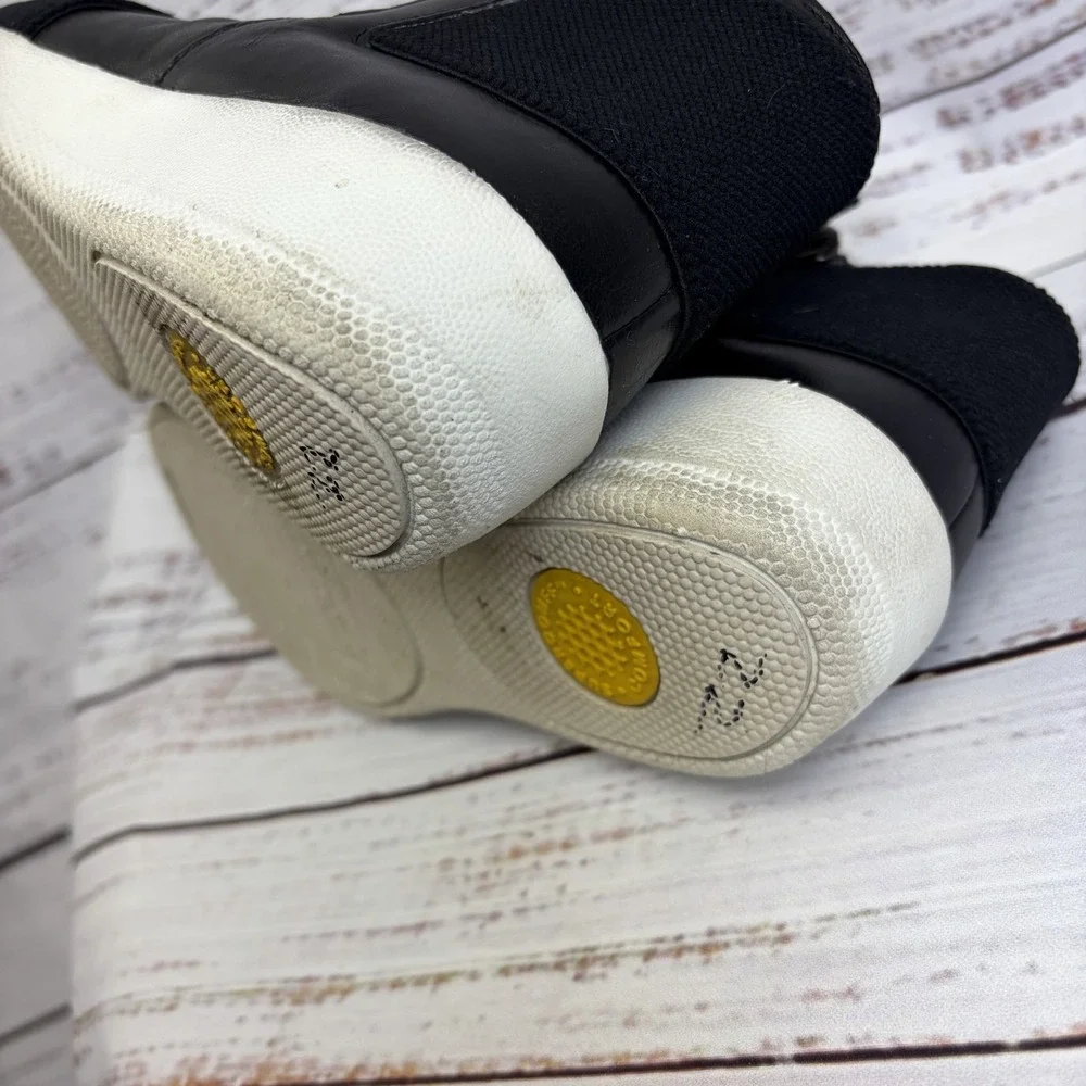 Fitflop Boots 6.5‎ Womens Black Superflex Leather Bootie Wedge Round Toe Low Zip